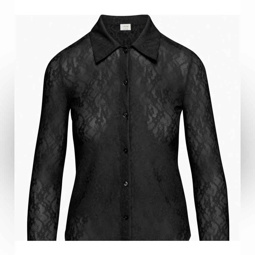 Aritzia Wilfred Black Lace Button-Down Shirt